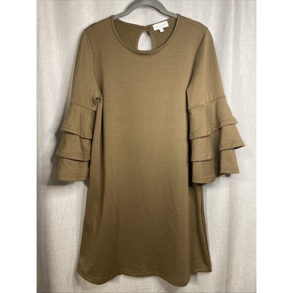 SIMPLY SOUTHERN Size Medium - Mocha Brown Mini Dress Ruffle Sleeve- Pullover - Picture 1 of 7